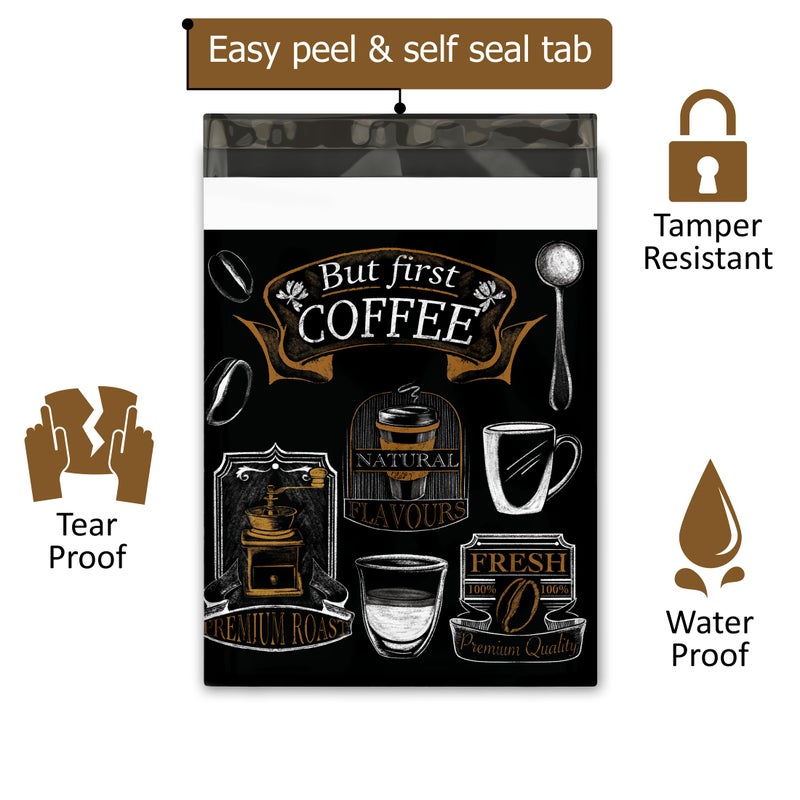 Pro Supply Global 10x13 (100) Coffee Bean Coffee Shop Designer Poly Mailers Waterproof Self Sealing Tear Resistant Polymailers Shipping Envelopes Premium Printed Bags For Small Businesses - Image 2